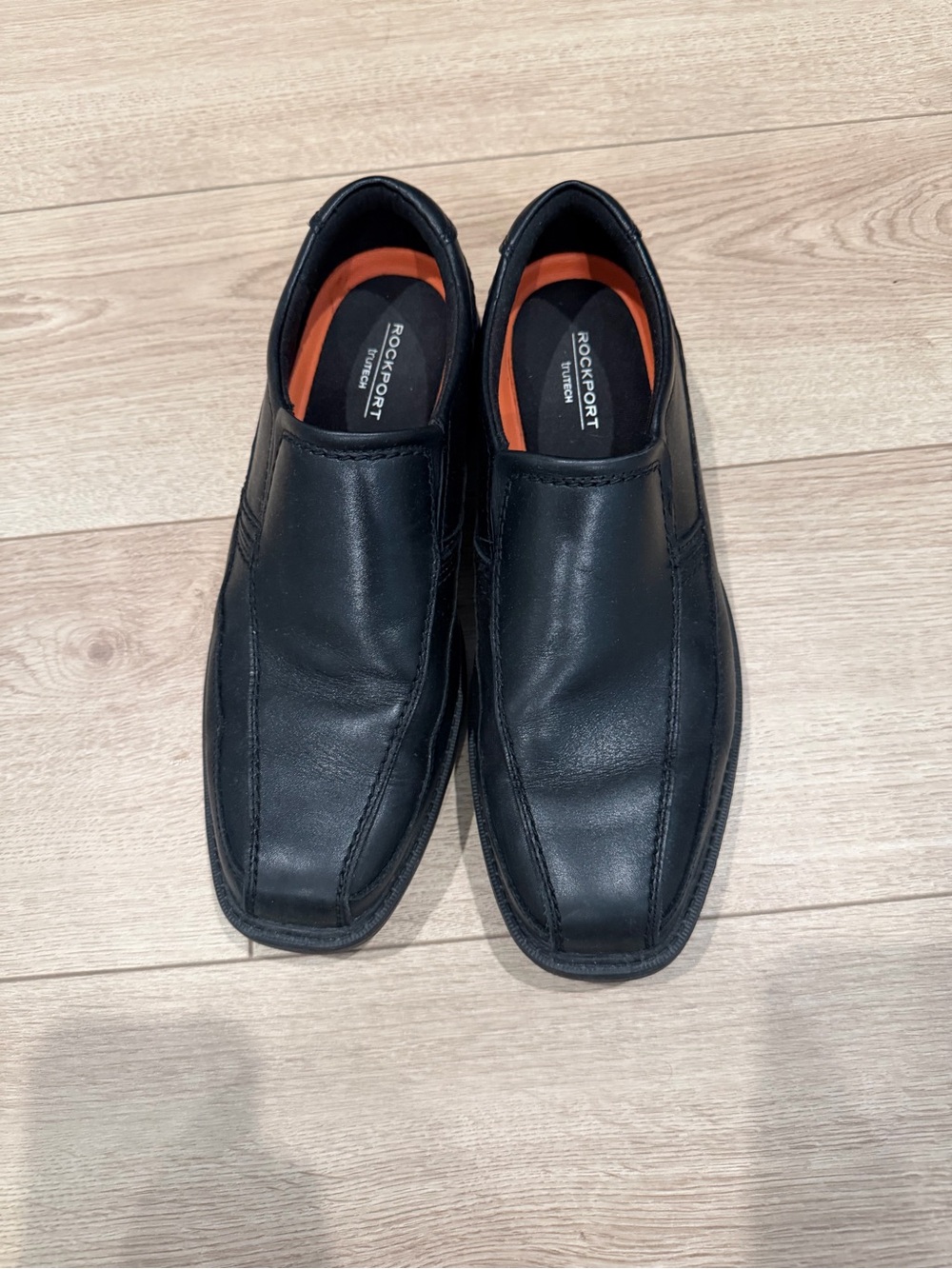 Rockport Black Leather Slip-On Loafers with Orange Insole